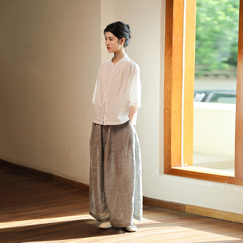 绽放509朵【黑白灰系列·女公子】高端汉麻棉自然肌理显瘦衬衫