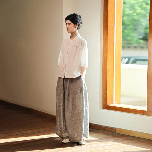 绽放509朵【黑白灰系列·女公子】高端汉麻棉自然肌理显瘦衬衫 商品图0