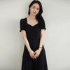 罗蒙夏季短袖连衣裙短袖方领休闲日常气质舒适复古开叉长裙女 商品缩略图5