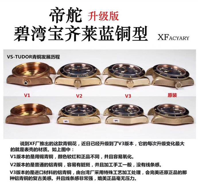 XF厂帝舵碧湾宝齐莱蓝铜花V3版对比评测