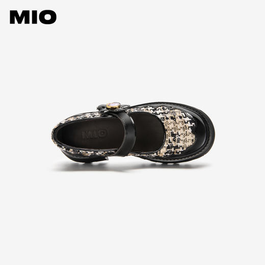 MIO米奥千鸟格纹复古小香风显高单鞋一字扣玛丽珍鞋松糕鞋女鞋M234431337 商品图2