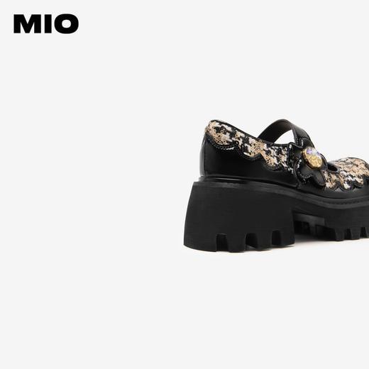 MIO米奥千鸟格纹复古小香风显高单鞋一字扣玛丽珍鞋松糕鞋女鞋M234431337 商品图4