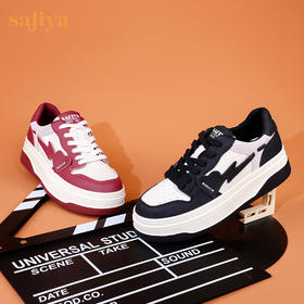 Safiya/索菲娅2023秋季新品 新潮圆头拼色小众厚底闪电运动休闲板鞋 SF33112102