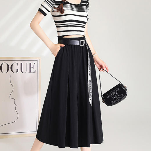 惊喜！送腰带【七分冰丝阔腿裤】女夏季薄款垂感好 新款松紧腰雪纺高腰阔腿 显瘦休闲半身裤裙 商品图4