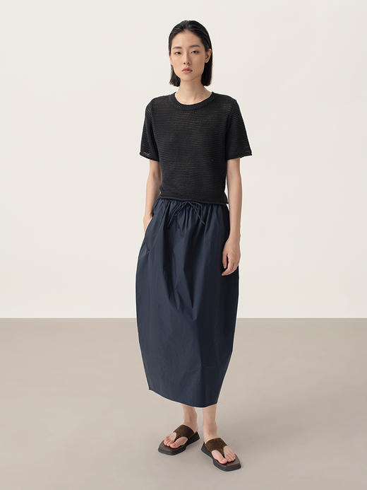 322工房经典再造女士针织薄款套头衫2023夏环保棉后背开襟T恤B100 商品图2