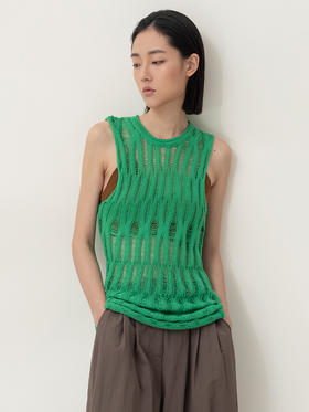 322工房趣味编织针织镂空背心2023夏女士无袖环保棉针织马甲B099