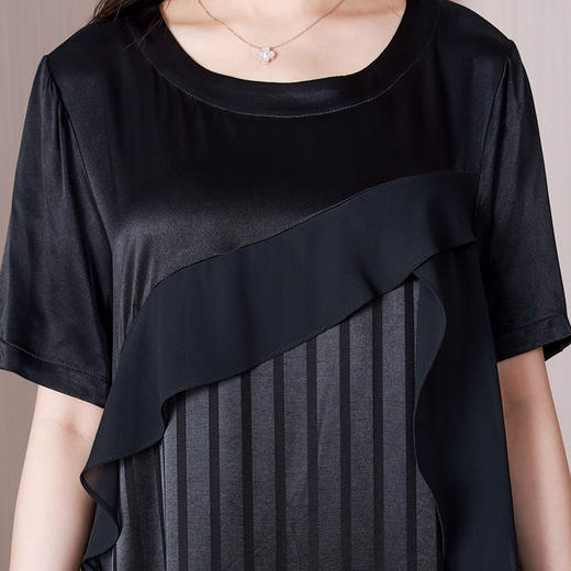 LX 7100醋酸丝垂感十足纯色拼接条纹修身连衣裙 商品图5