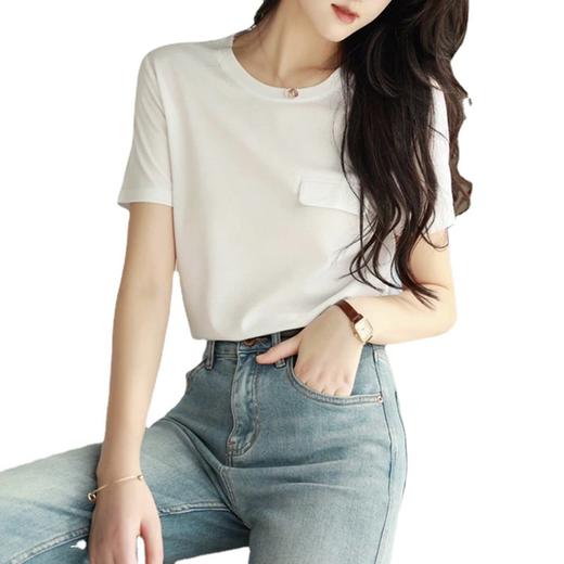 「九色可选！凉感醋酸T恤」2023春夏凉感醋酸含桑蚕丝立体口袋纯色圆领T恤礼盒包装 商品图4