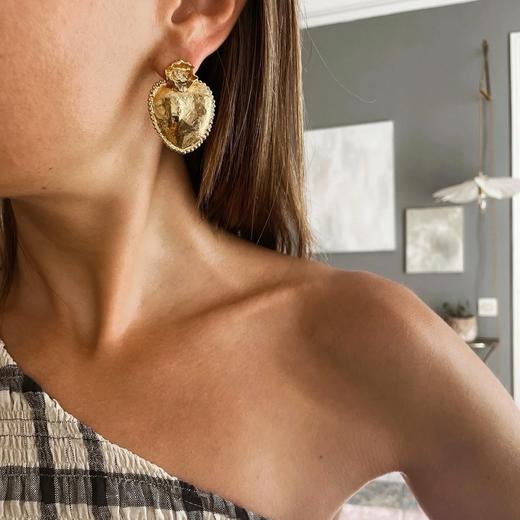 北京仓｜Elise Tsikis-Sieci-爱心 花朵 金色复古耳环［美国设计师］ 商品图1