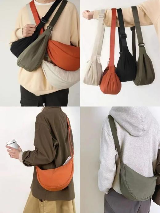 【家居百货】日系ins简约纯色百搭斜挎小包包女手机包男帆布饺子包背包百搭斜跨饺子包优衣库同款饺子包 商品图0