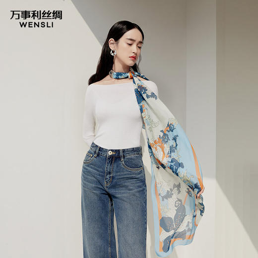 万事利“花瑶月影”真丝长巾丝巾扣礼盒 商品图6