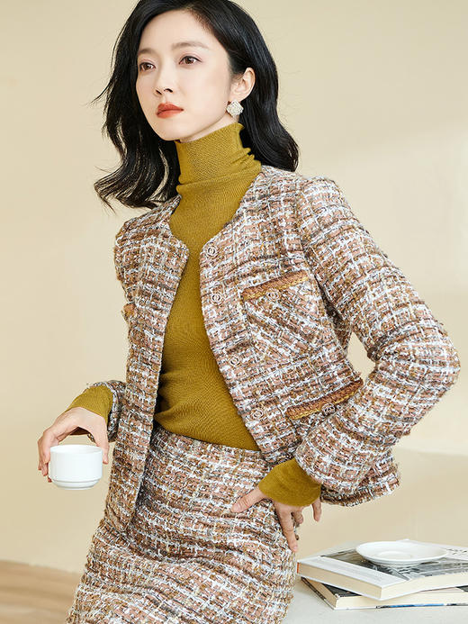 剩2XL 米思阳2024春季新款时尚气质通勤小香风羊毛短外套单排扣上衣4096 商品图1