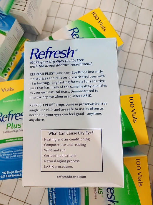 Rrefresh人工泪液眼药水，不含防腐剂，分100支独立包装，不会被污染！美国代购，无中文标签，介意慎拍 商品图2