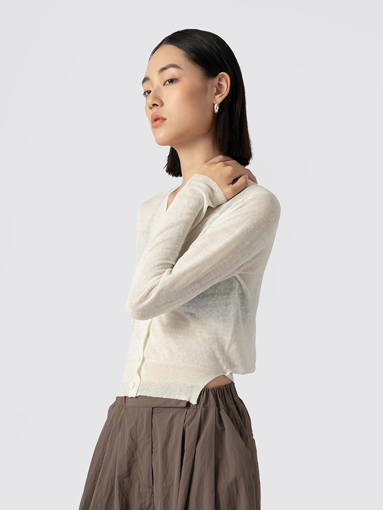 322工房纯粹亚麻微透纯色长袖针织开衫2023夏质感薄款空调衫B094