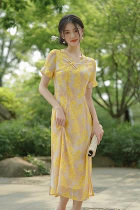 GSJ 5522奥黛连衣裙中长款复古日常改良版旗袍