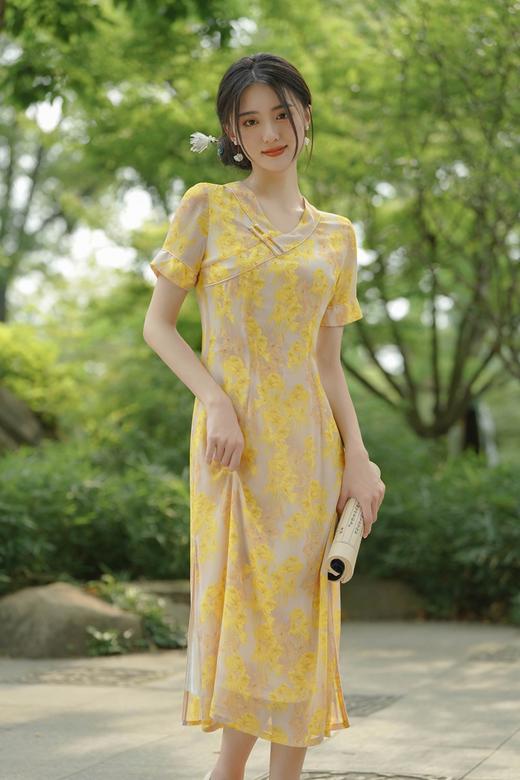 GSJ 5522奥黛连衣裙中长款复古日常改良版旗袍 商品图0