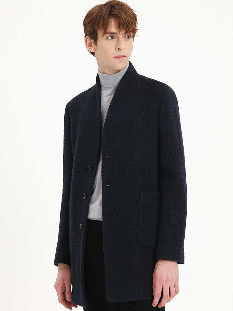 callisto藏青绵羊毛混纺无领面大衣
 FSFEC076C NA