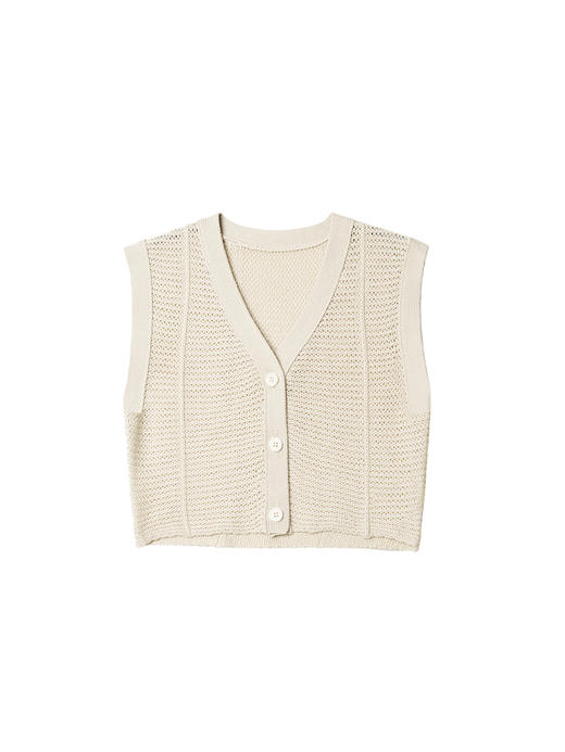 322工房经典再造女士针织背心2023春夏款V领环保棉无袖马甲女B097 商品图4