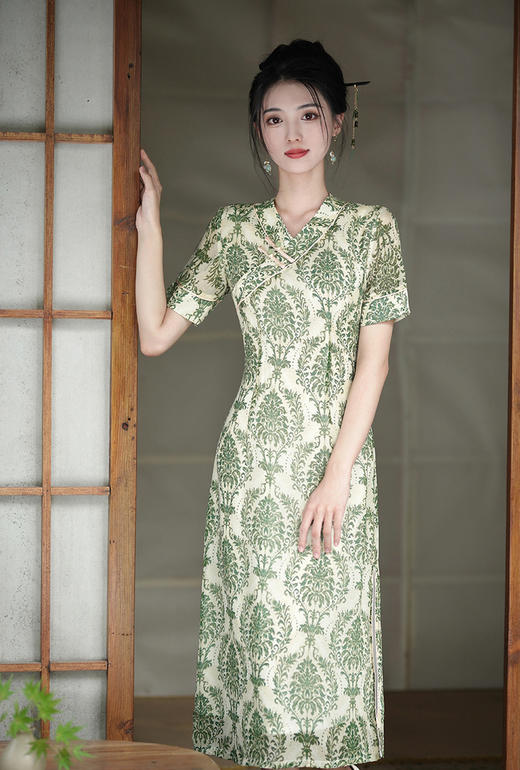 GSJ 5522奥黛连衣裙中长款复古日常改良版旗袍 商品图1