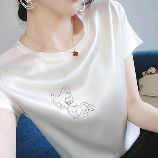 「数款可选！凉感醋酸T恤」2024春夏凉感醋酸T恤女 黑色白色山茶花圆领短袖上衣 商品图3