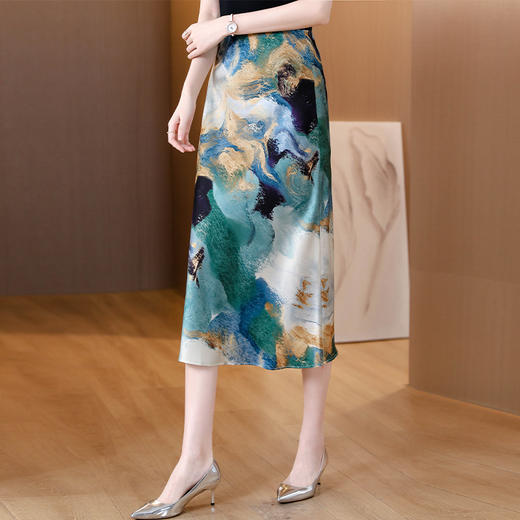夏季新款，复古水彩画印花半身裙女时尚感优雅显瘦A字裙AHM-yme7086 商品图2