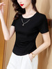 SMZ5937 黑色圆领女士短袖T恤女夏装2023新款时尚洋气体恤小衫修身上衣薄 商品缩略图1