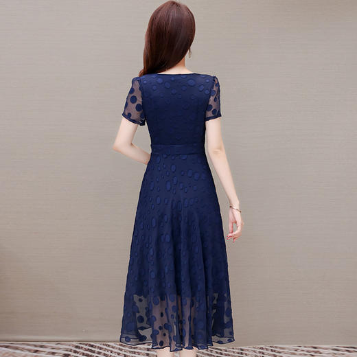 夏季新款，妈妈装短袖裙中长款时尚气质优雅蓝色提花雪纺A字裙QYM-KED-H1255-Y 商品图2