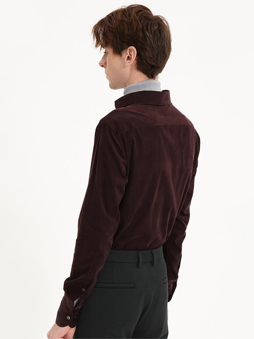 callisto酒红色细条灯芯绒休闲长袖衬衫 FSCSL041C RD 商品图2