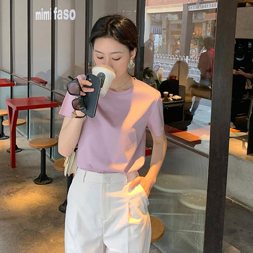 「数款可选！礼盒装」2023春夏含桑蚕丝丝光棉精纺高支纯色T恤 凉感免烫礼盒包装上衣 商品图2