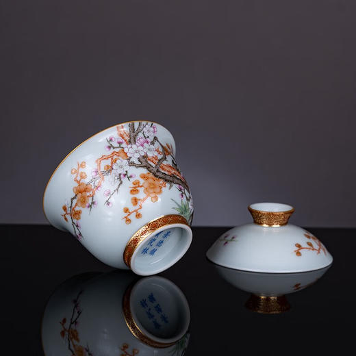 【宝瓷林】景德镇粉彩矶红描金喜上眉稍盖碗 商品图4