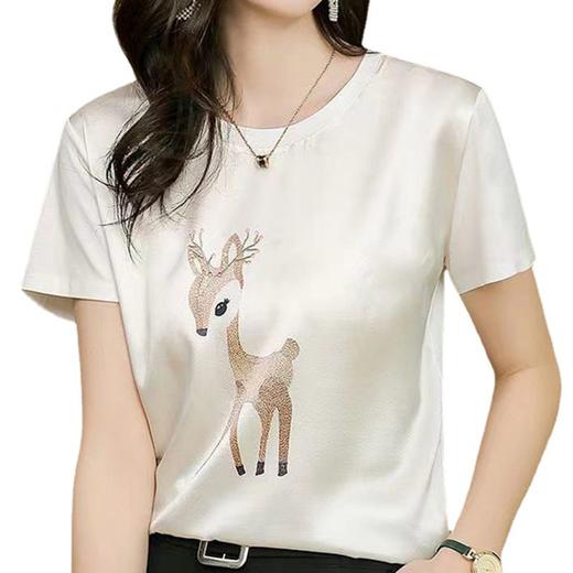 「数款可选！凉感醋酸T恤」2023春夏凉感醋酸T恤女 抽象印花人字纹面圆领短袖上衣 商品图4