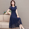 夏季新款，妈妈装短袖裙中长款时尚气质优雅蓝色提花雪纺A字裙QYM-KED-H1255-Y 商品缩略图1