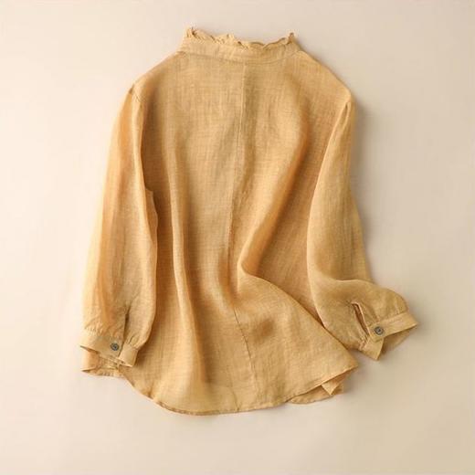 雀说【断码清仓】春季木耳边文艺半开胸长袖衬衣女小清新纯色衬衫长袖宽松上衣L8389A-WX011 商品图3