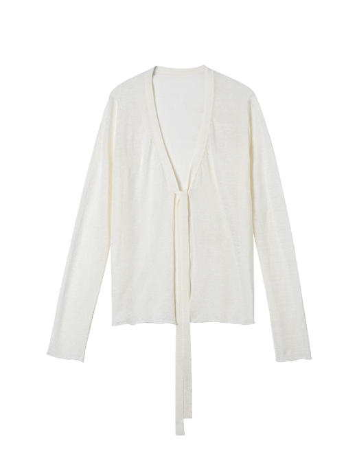 322工房纯粹亚麻女士长袖针织防晒开衫2023夏系带V领空调衫女B096 商品图4