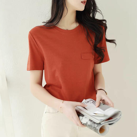 「九色可选！凉感醋酸T恤」2023春夏凉感醋酸含桑蚕丝立体口袋纯色圆领T恤礼盒包装 商品图1