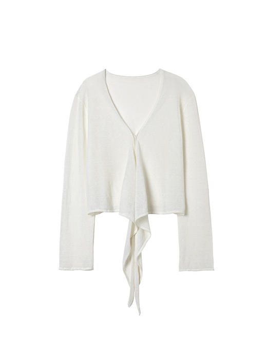 322工房亚麻混纺绑带针织开衫2023春夏款薄款V领长袖空调衫女B095 商品图4