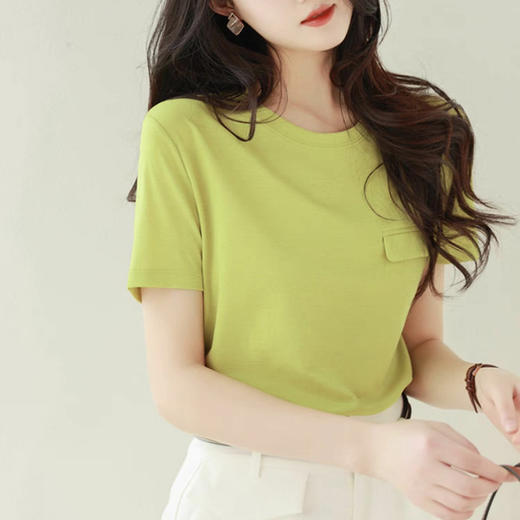 「九色可选！凉感醋酸T恤」2023春夏凉感醋酸含桑蚕丝立体口袋纯色圆领T恤礼盒包装 商品图2
