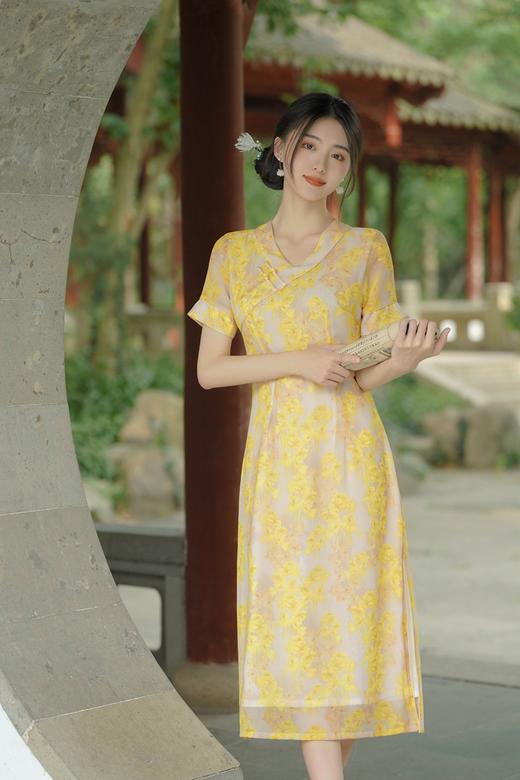 GSJ 5522奥黛连衣裙中长款复古日常改良版旗袍 商品图2