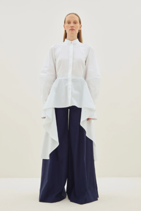 Palmer Harding 白色立领波浪后摆衬衫