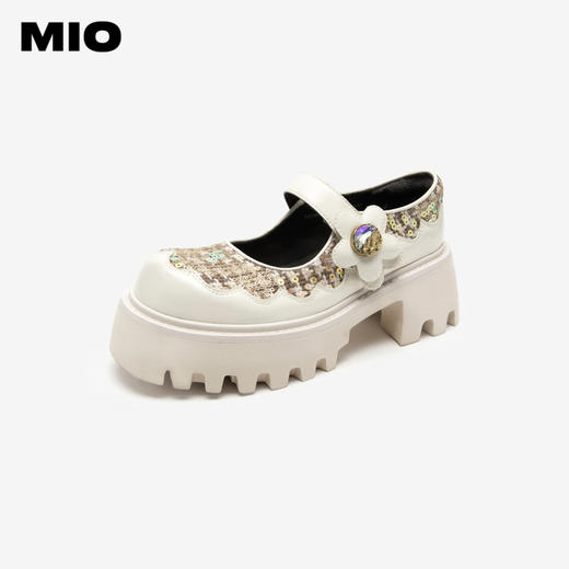 MIO米奥千鸟格纹复古小香风显高单鞋一字扣玛丽珍鞋松糕鞋女鞋M234431337 商品图1