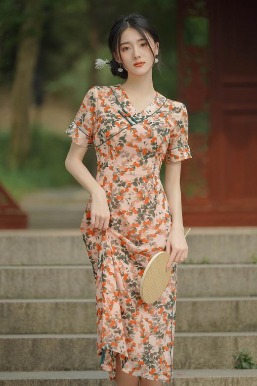 GSJ 5522奥黛连衣裙中长款复古日常改良版旗袍 商品图3