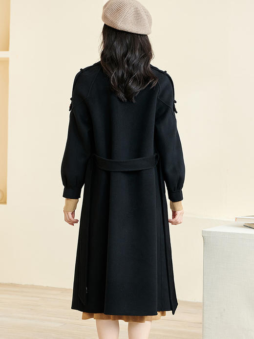 剩L/XXL 米思阳冬季新款简约气质纯色毛呢外套100%羊毛长款大衣女3802 商品图2