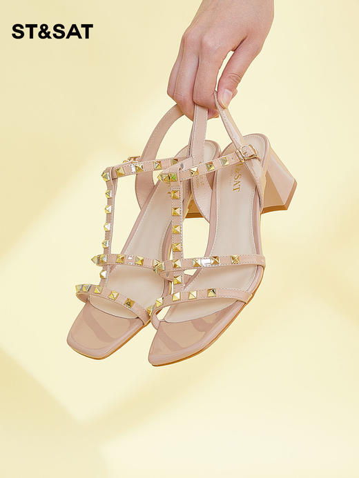 星期六气质铆钉方跟露趾凉鞋SS32115285 商品图2