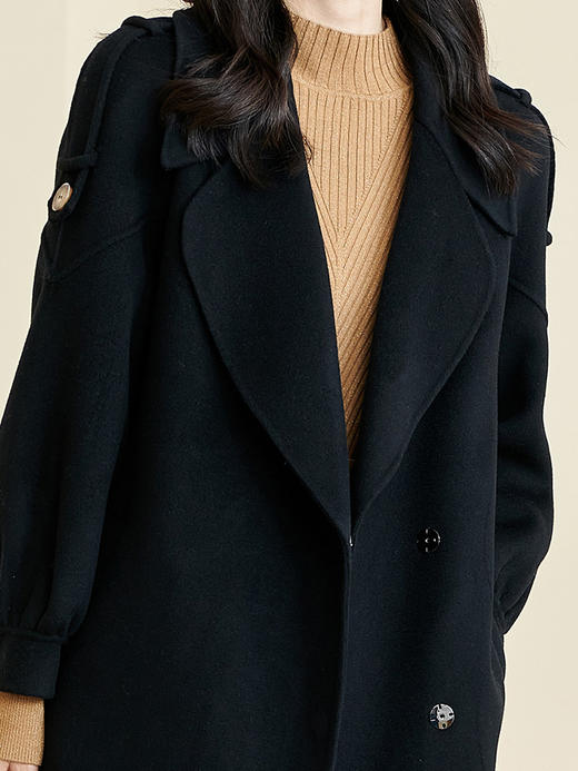 剩L/XXL 米思阳冬季新款简约气质纯色毛呢外套100%羊毛长款大衣女3802 商品图4