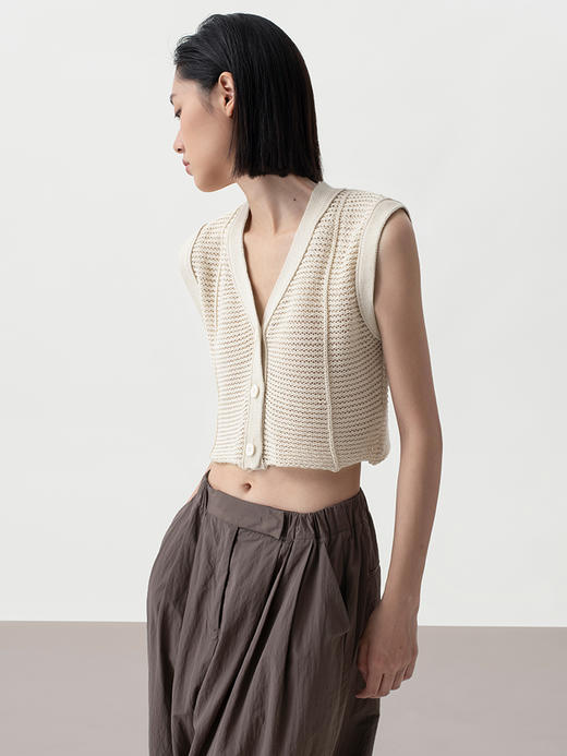 322工房经典再造女士针织背心2023春夏款V领环保棉无袖马甲女B097 商品图0