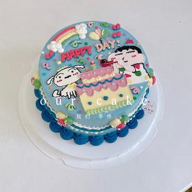 蜡笔小新和小白手绘蛋糕-低糖处理无添加