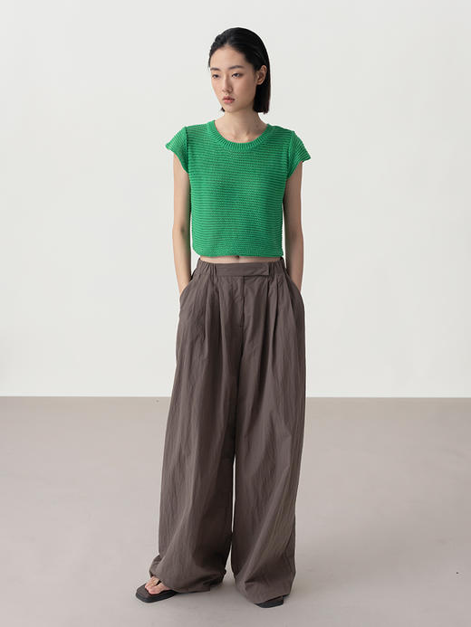 322工房经典再造环保棉针织小飞袖T恤2023春夏款短袖套头衫女B098 商品图2