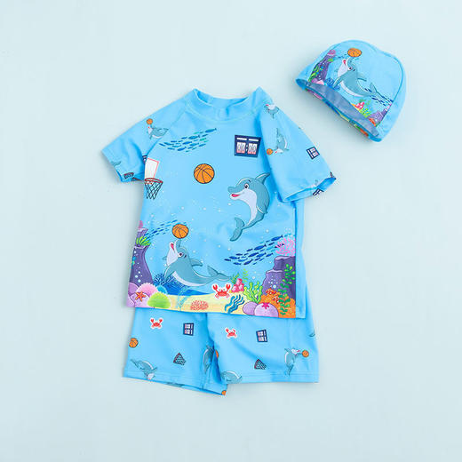 贝贝怡儿童泳衣男童新款分体泳装男孩游泳裤速干套装3件装潮222P2478 商品图1