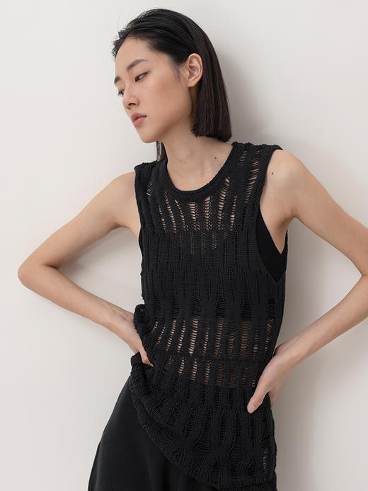 322工房趣味编织针织镂空背心2023夏女士无袖环保棉针织马甲B099 商品图2