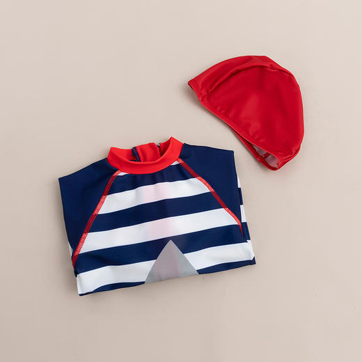 贝贝怡儿童泳衣连体短袖泳装男孩速干清爽游泳衣泳帽套装男童夏季222P2446
 商品图5